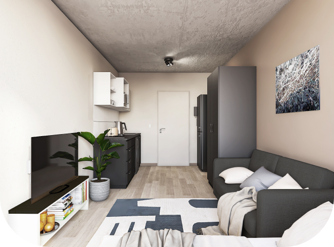 etty Quarter one-bedroom rental apartment interior, Foreshore, Cape Town